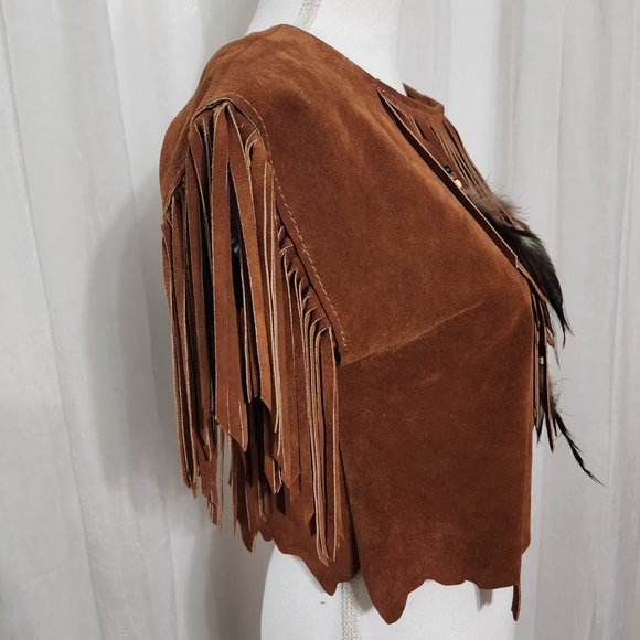 Vintage HB Leather Halter Western Top Feather Fringe Beads Made in USA - Picture 2 of 10